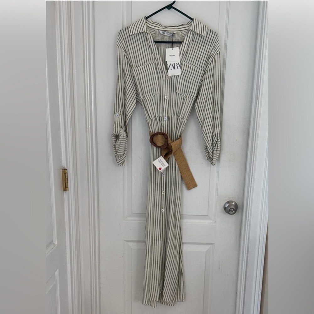 Zara Long Sleeve Striped Dress with Belt